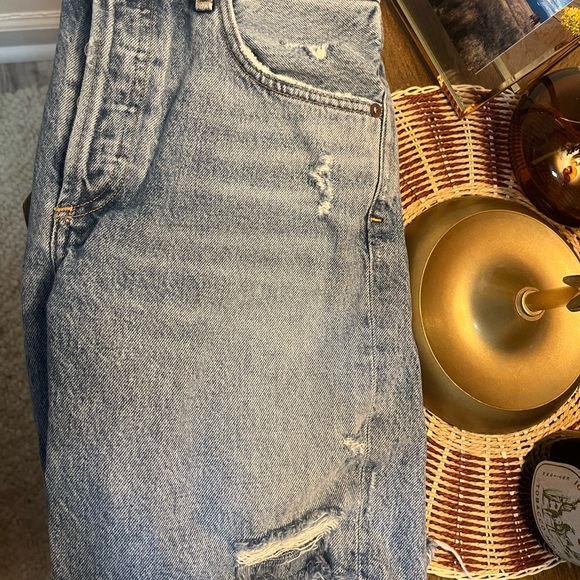 Agolde Blue Boyfriend Shorts with Distressed Vintage Look - Picture 2 of 9